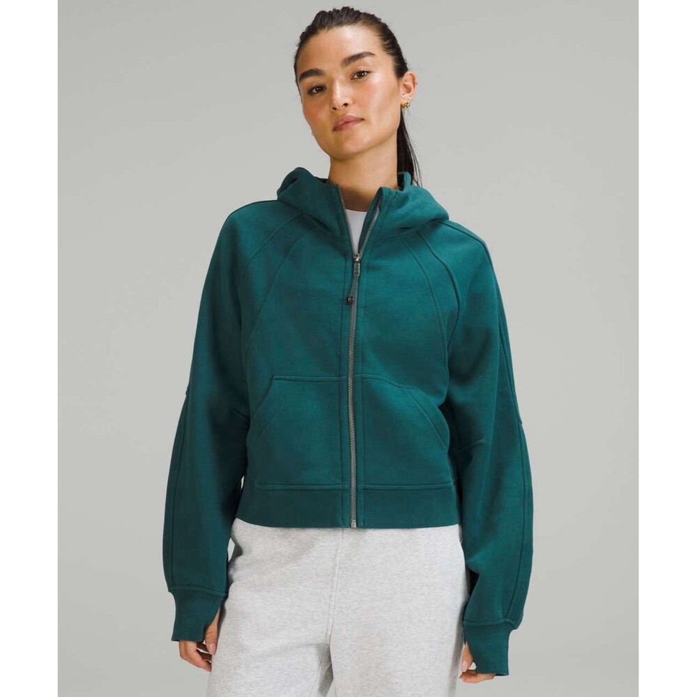 Lululemon Scuba Hoodie Womens 6 Green Full Zip Fleece Thumbholes Logo Jacket